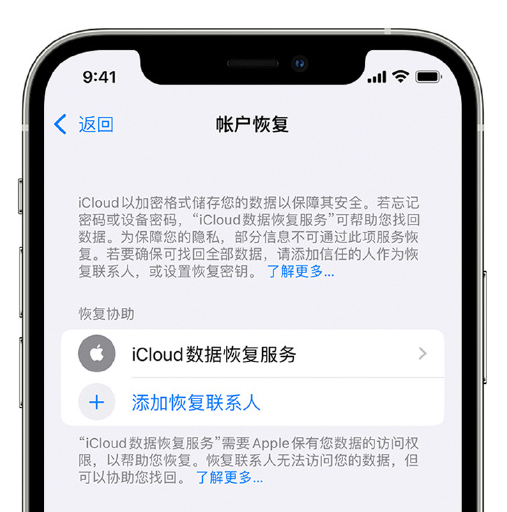 凉山苹果手机维修分享在 iPhone 上设置帐户恢复联系人的方法 